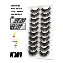 10-pair false eyelashes - 3D faux mink (K-101) + Gift Black