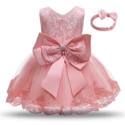 Prinsess fest klänningar med fluga och pannband Pink 120  cm