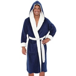 Mellanlång badrock vinterhem 2021 avslappnad tjock varm pyjamas Marinblå + vit 4XL