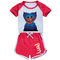 Poppy Playtime Huggy Wuggy Kids T-shirt Tops Shorts Set Red 150cm