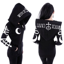 Ladies Moon Gothic Witchcraft Punk Retro Casual Lång Hoodie svart S