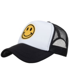 Smiley Trucker Hattar Justerbar Foam Mesh Hat Sun Cap Black White