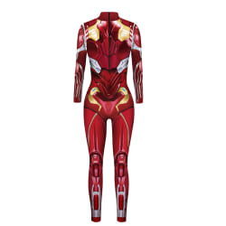 Captain Marvel Iron Man Print Skinny Long Sleeve Jumpsuit red XL