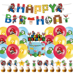 Super Mario Tema Födelsedagsfest Dekor Ballonger Set Cake Toppers