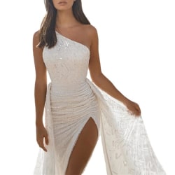 Elegant kvinnas ärmlös klänning med en axel White L
