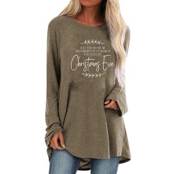 Letter Print Loose Long Sleeve T-shirt for Women Coffee M