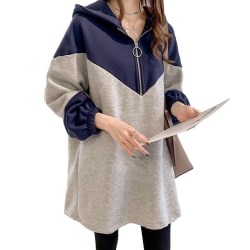 Dam Långärmad Hooded Blus Dam Zip Hoodies Patchwork Dark Blue M