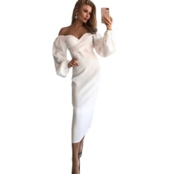 Sexig V-ringad Raglan Sleeve Pencil Skirt Midi-klänning för kvinnor White S