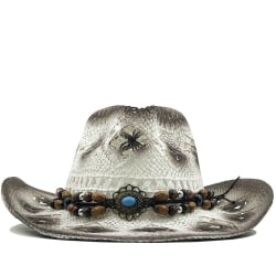 Klassisk Kvinnor Hollow Straw Western Style Cowboy Cowgirl Toyo Hat White