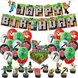 Minecraft Tema Födelsedagsfest Dekor Ballonger Set Cake Toppers