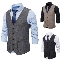 Business mäns dubbelficka enkelknäppt kostymvästjacka Deep gray S