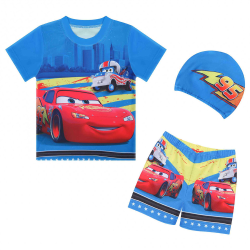 Pixar Cars Boy Baddräkt Baddräkt Kostym Kid T-shirt Shorts Cap Set Blue 140CM