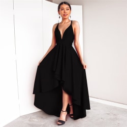 Europeisk och amerikansk ny sexig klänning med V-ringad lång kjol black S