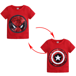 Barn Pojkar T-shirt Vändbar paljett Spider Man Print T-shirt Red 4-5 Years