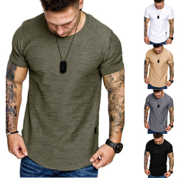 Sommar kortärmad T-shirt för män Enfärgad T-shirt med rund hals Khaki XL