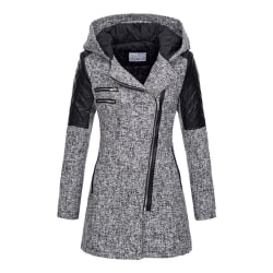 Vinter kvinnor plysch Diagonal dragkedja Coat Hooded löst lapptäcke lightgray XL