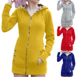 Vinter Kvinnor Hooded Thickened Plus Fleece Leopard Sweater Jacka Yellow 2xl