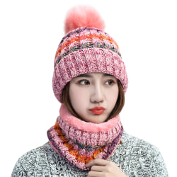 Färgblock stickad hattkostym för modehuvudbonader för kvinnor Pink