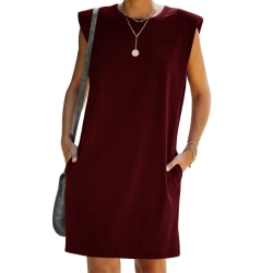 Lady summer casual trend enfärgad ärmlös mellanlång klänning wine red L