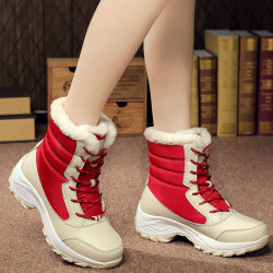 Snow Boots Plus Velvet High-Top Lace-Up Boots Skor för kvinnor red 43