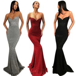 Europeiska och amerikanska kvinnors klänning sexig djup V-klänning lång kjol Red wine S