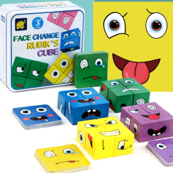 Pussel förälder-barn-spel med ansiktsförändrande Rubiks kub träleksaker