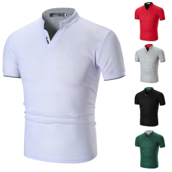 Män Casual Stand Collar T-shirt Enfärgad Business Polo Shirt White L
