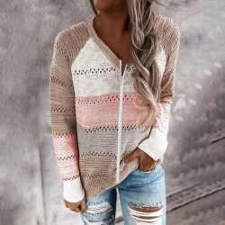Kvinnor Dam V-hals Zip Up Casual Baggy Lös Blus Sweater Top Pink S