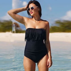 Sexig baddräkt för kvinnor - svart fransad tubtopp plus storlek baddräkt black XL