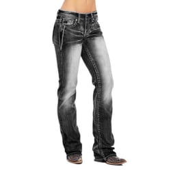 Kvinnor Slim-tvättad Jeans Jeans Denim Byxa Plus Size Black S