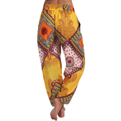 Womens Pocket Wide Boho Pants Harem Midja Yoga Capri Beach Pants Yellow2 XL