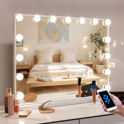 FENCHILIN Hollywood Vanity Spejl med Lys Bluetooth Bordplade Vægmontering Hvid 58 x 46 cm White 58 x 46cm