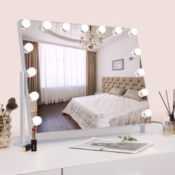 FENCHILIN Hollywood sminkspegel med lampor 360° vridbar bordsskiva Vit 65 x 49 cm vit 65 x 49cm