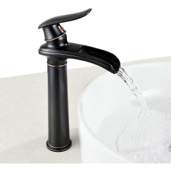 Badrumsvaskblandare med ett handtag, svart, hög pip