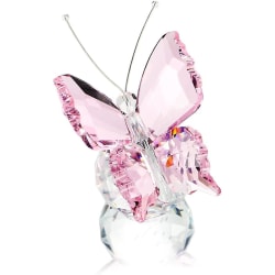 Crystal flygande fjäril med bollbas statyett konst glas samling prydnad staty djur pappersvikt pink