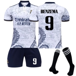 22-23 Real Madrid Dragon Mönster T-shirt fotbollströja Set BENZEMA 9 Kids 26(140-150CM)