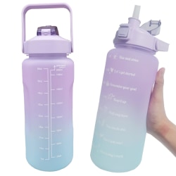 2 Liter Vattenflaska med Sugrör Tidsmarkör Barn Stor Vatten Flaska Sportflaska Motiverande Sport Plastflaska Blue and Purple