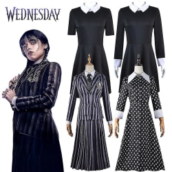 Anime Wednesday Adams Familjeklänning Kostym Outfits Kvinna Tjej Vintage Bl Q Short Sleeve Dress XXL