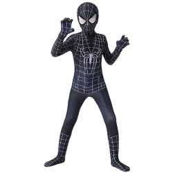 Svart Spiderman Cosplay Superhjältedräkt Barn Vuxen Bodysuit 130 Kids (120-130cm)