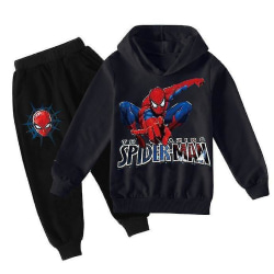 Pojkar Barn Spider-man träningsoverall Huvtröja Toppar Huvtröja Joggingbyxor Set Outfits Kläder 9-14 år Black 9-10 Years