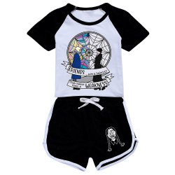 9-14 år Barn/tonåringar Flickor Onsdag Familjen Addams Printed sportkläder Set T-shirt+shorts Presenter Black 9-10 Years