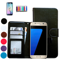 Läderfodral / Plånbok - Samsung Galaxy S7 + 3 i 1 Paket Blå