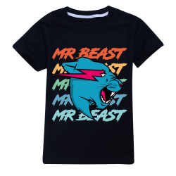 Barn Pojkar Mr Beast Lightning Cat Bomull T-shirt Casual Tee Tops black 140cm