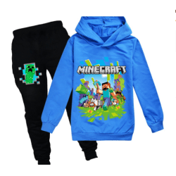 Barn Minecraft träningsoverall Set Sport Hoodie Byxor Casual outfit blue 160cm