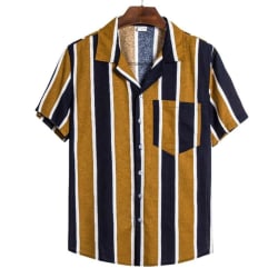 Herr sommarskjorta i bomull och linne , casual kortärmad Yellow XL