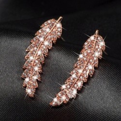 A Pair Fashion Crystal Feather Stud Earring Women Jewellery Rose gold