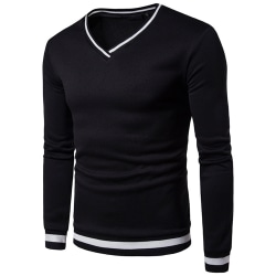 Män Casual Color Block V-hals långärmad T-shirt Sweatshirt black 3XL