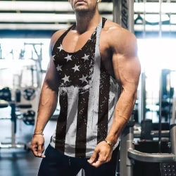 Men's Summer Casual Printed Sport Gym Tank Top Sleeveless Tee A XL