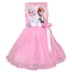 Frozen Princess Tutu Klänning Mesh Dress Anna Elsa Printed Pink 110 cm