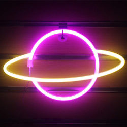 Party Kids Planet Neon Night Light Creativity Home Protable White-pink